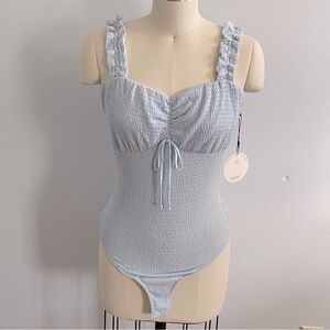 Lost + Wander Light Blue Ruched Bodysuit- Sample- Size Small- NWT